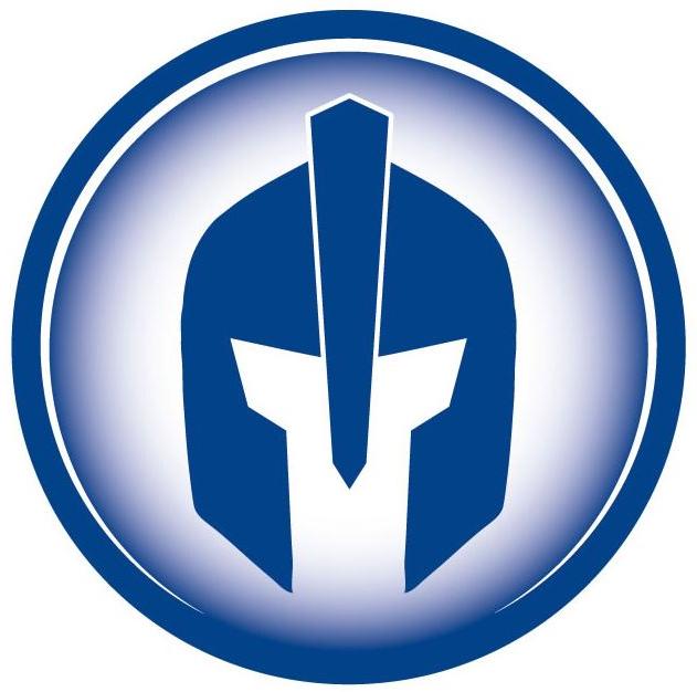 索伯里田径标志的特点是一个蓝色和白色的斯巴达头盔设计在一个蓝色的环在一个白色的背景, 象征着力量和体育精神.